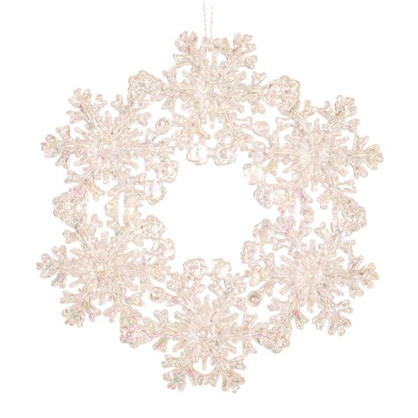 White Iridescent Acrylic Snowflake Wreath Tree Ornament - 12.6cm