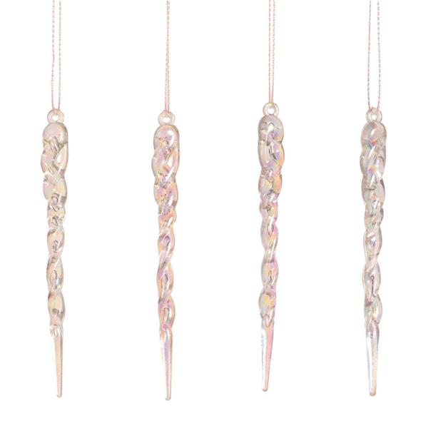 4 Pack Iridescent Icicles Acrylic Tree Ornament - 12cm