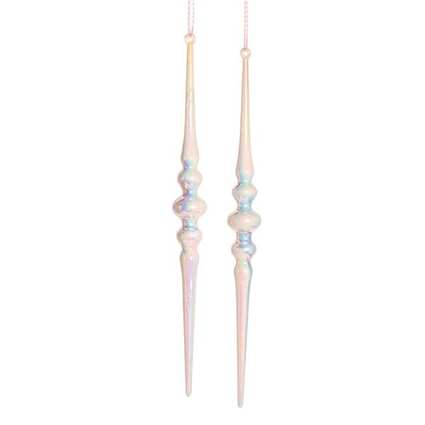 2 Pack Iridescent White Icicles Acrylic Tree Ornament - 16.6cm