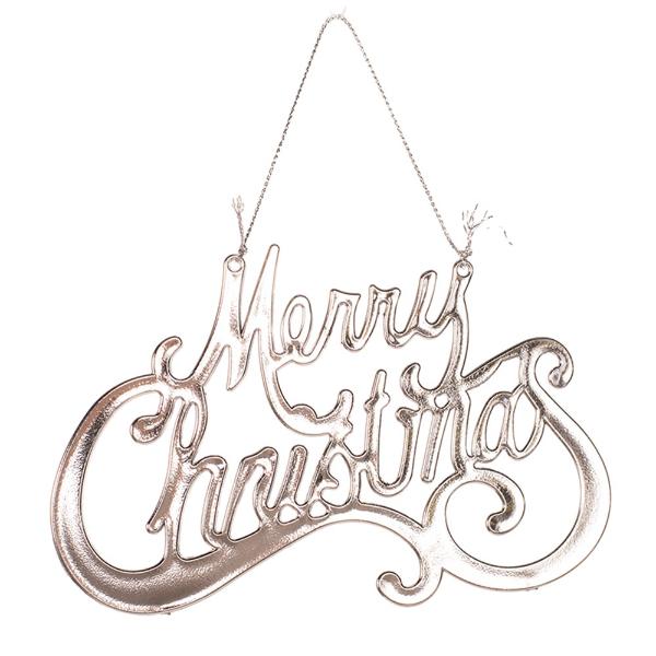 Silver Merry Christmas Tree Ornament - 14.8cm x 9cm