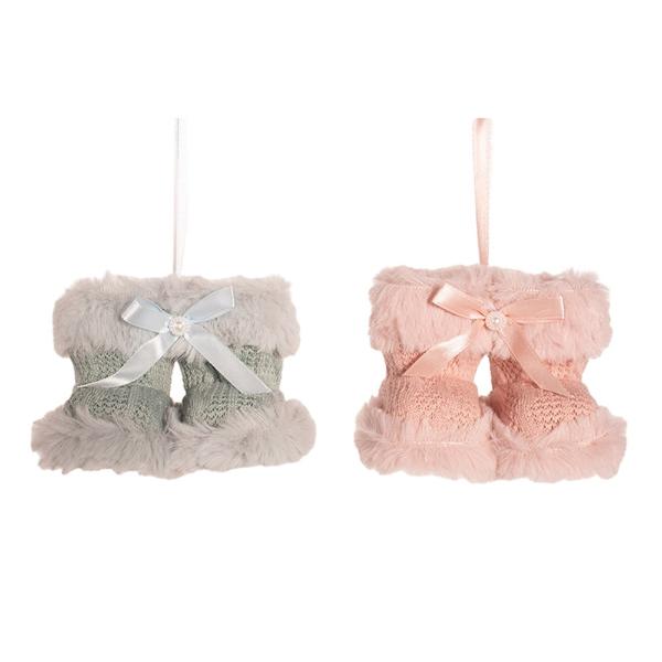 2A BABY BOOTIES TREE ORNAMENT MINT GREEN, PALE PINK 7.5X9.5X7CM