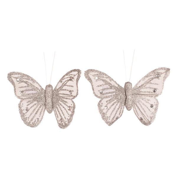 2 Pack Silver Butterfly With Clip - 9cm x 6cm