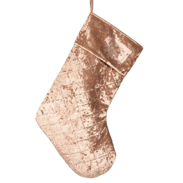 Champagne Velour Stockings With Champagne Glitter Snowflake