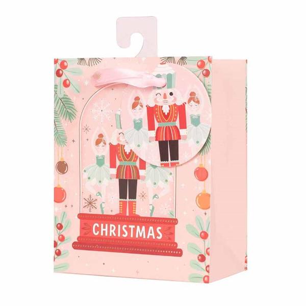 Small Christmas Nutcracker Suite In Cloche Gift Bag - 11.1cm x 13.7cm x 6.2cm