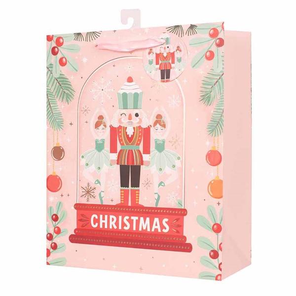 Large Christmas Nutcracker Suite In Cloche Gift Bag - 26cm x 32cm x 12cm