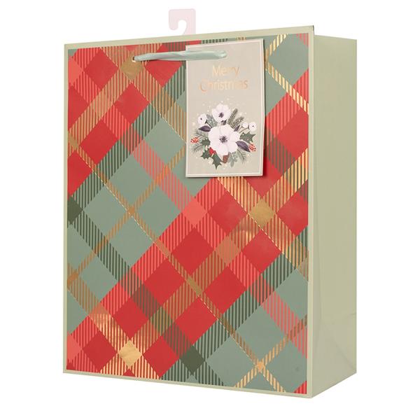 Large Christmas Tartan Gift Bag - 26cm x 32cm x 12cm