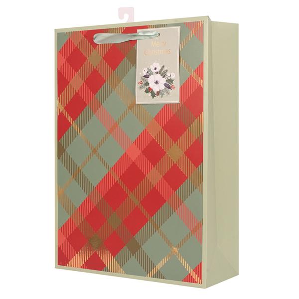 X Large Christmas Tartan Gift Bag - 30cm x 42cm x 12cm