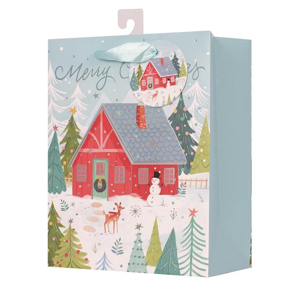 Small Christmas Barn Gift Bag - 11.1cm x 13.7cm x 6.2cm