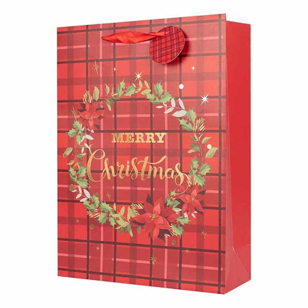 X Large Tartan & Berries Gift Bag - 30cm x 42cm x 12cm