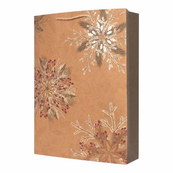 X Large Kraft Gift Bag With Foil Finish Snowflakes - 33cm x 45.7cm x 10.2cm