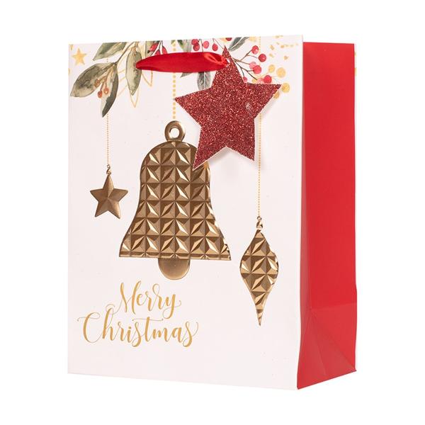 Medium Embossed Christmas Bell Gift Bag - 17.8cm x 23cm x 9.8cm