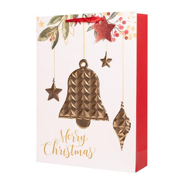 X Large Embossed Christmas Bell Gift Bag - 33cm x 45.7cm x 10.2cm