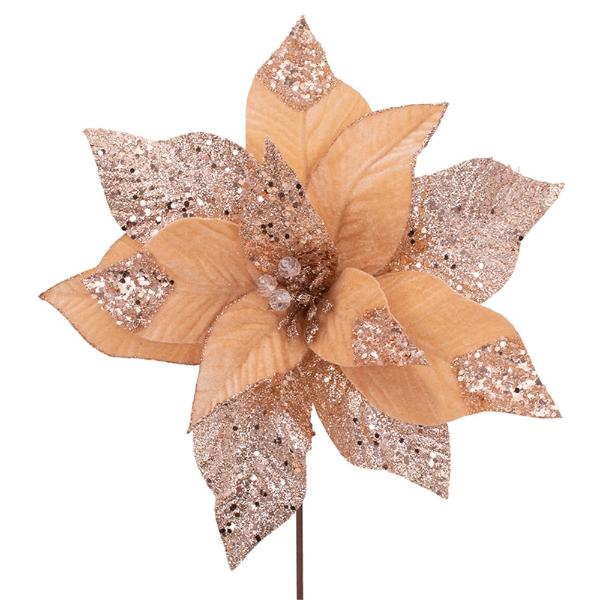 Biscotti With Rose Glitter Poinsettia Stem - 30cm
