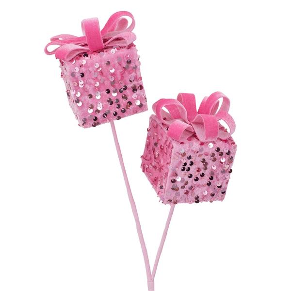 2 Pack Candy Pink Sequin Gift Box Pick - 66cm