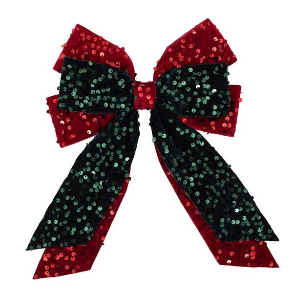 Emerald Green & Red Sequin Bow - 22cm x 26cm