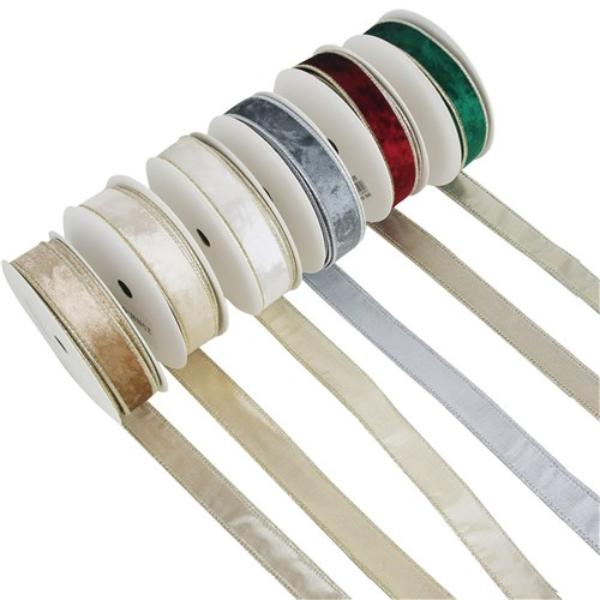 Assorted Velvet Wire Edge Ribbon - 2.5cm x 5m