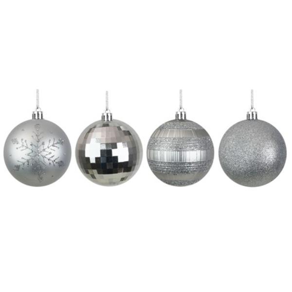24 Pack Silver Shatterproof Baubles - 8cm