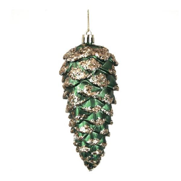 Forest Green With Champagne Glitter Pinecone - 13cm