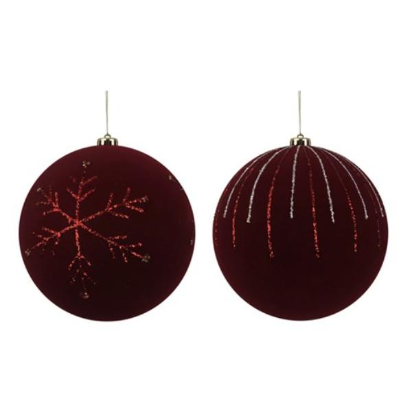 Handpainted Burgundy Flocked Ball - 20cm