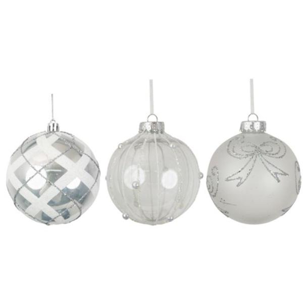 Assorted White Handpainted Bauble - 10cm