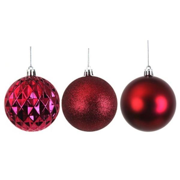 4 Pack Mulberry Red Shatterproof Baubles - 8cm