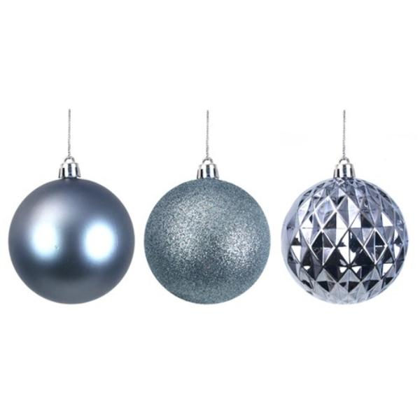 4 Pack Arctic Blue Shatterproof Baubles - 8cm