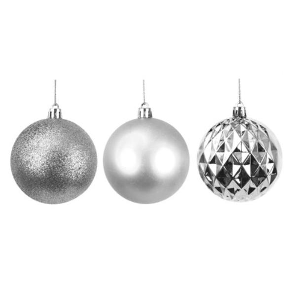 4 Pack Silver Shatterproof Baubles - 8cm