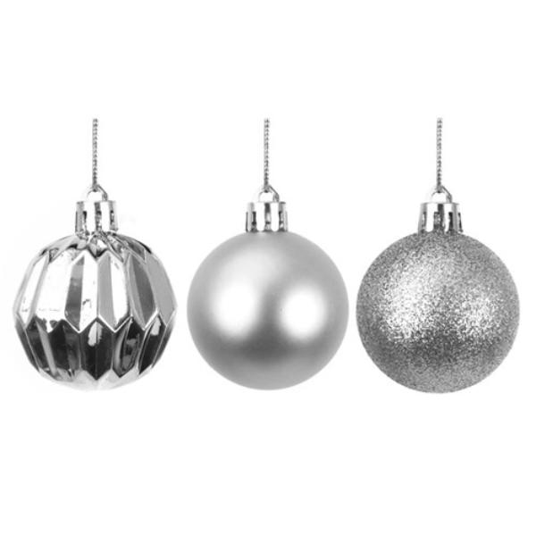 8 Pack Silver Shatterproof Baubles - 6cm