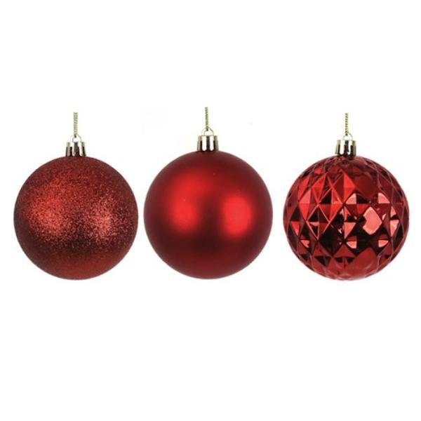 4 Pack Red Shatterproof Baubles - 8cm