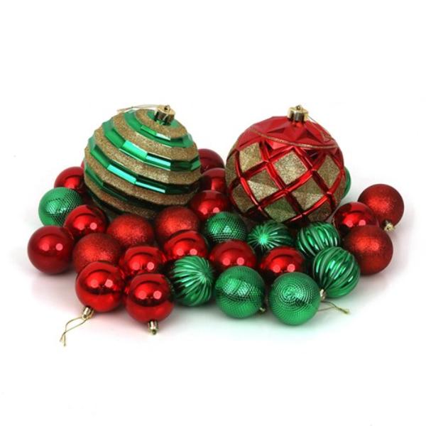 32 Pack Red & Green Shatterproof Baubles