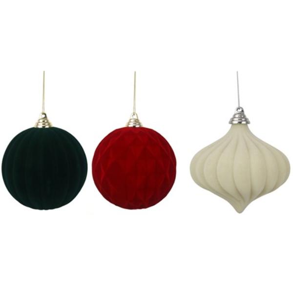 Assorted Christmas Coloured Flocked Bauble - 12cm