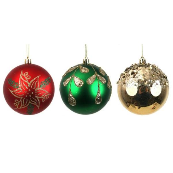 Christmas Colours & Gold Details Shatterproof Bauble - 10cm