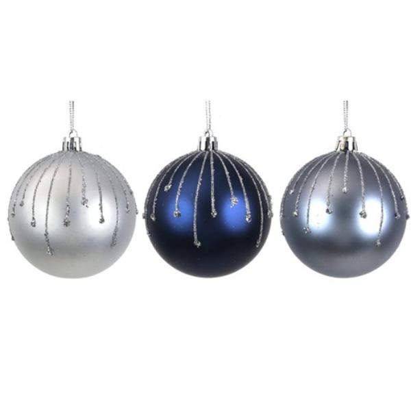 Assorted Blues Shatterproof Bauble - 8cm
