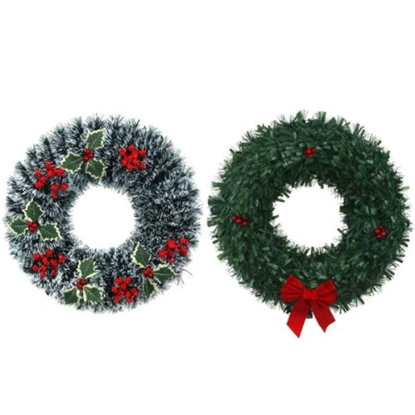 Assorted Tinsel Wreath With Berries - 45cm