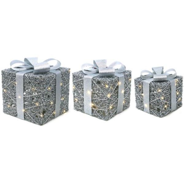 LED Light Up Silver Gift Box - 25cm