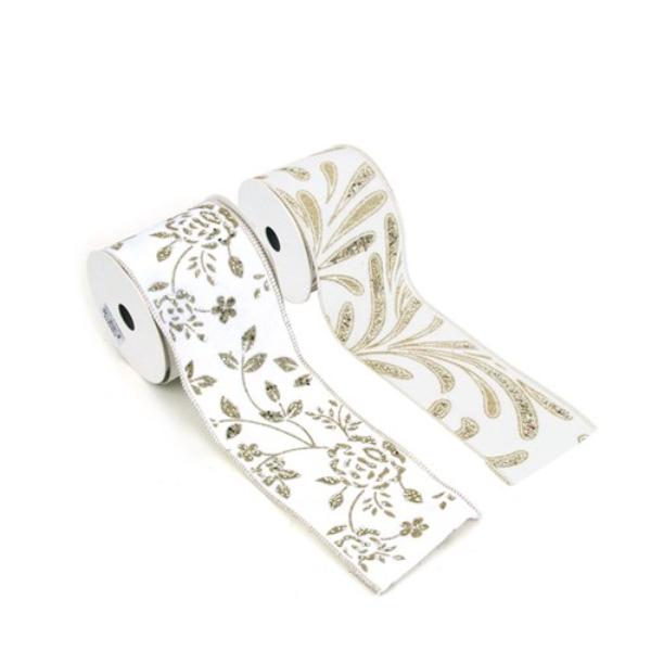 Ivory & Gold Velvet Ribbon - 9cm x 5m