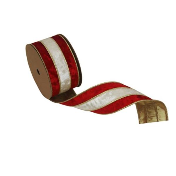 Red Velvet & Ivory Wire Edged Ribbon - 6.3 x 5m