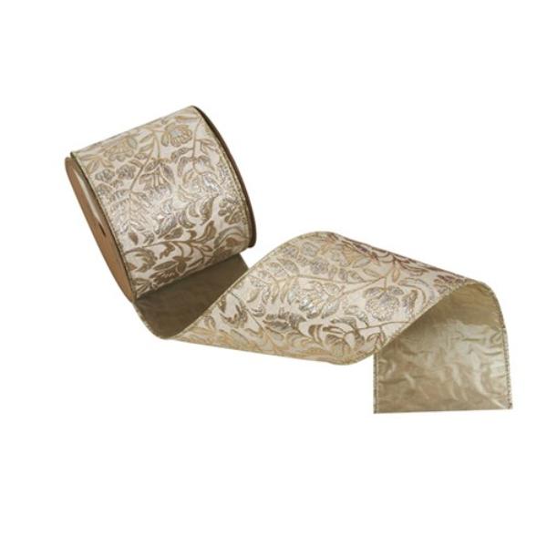 Ivory Brocade Ribbon With Wire Edging - 10cm x 10m