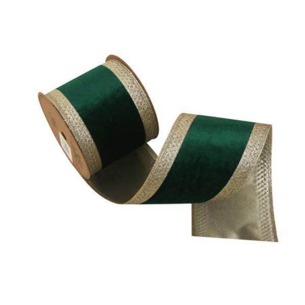 Emerald Green Ribbon With Champagne Edging - 10cm x 5m