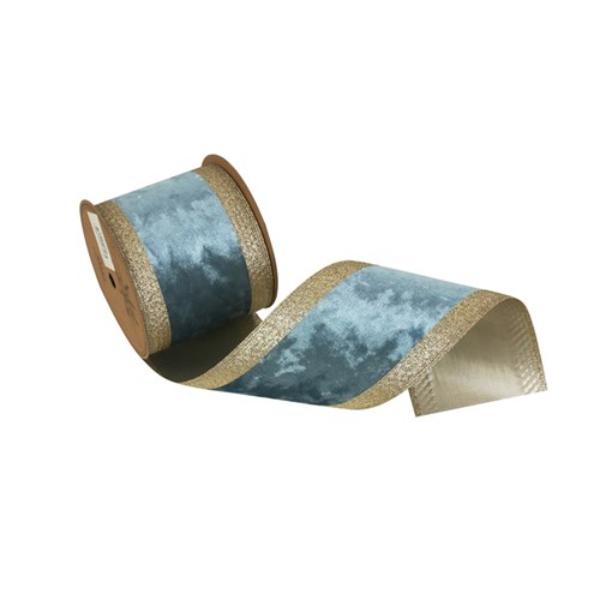 Sky Blue Velvet Ribbon With Champagne Edging - 10cm x 5m