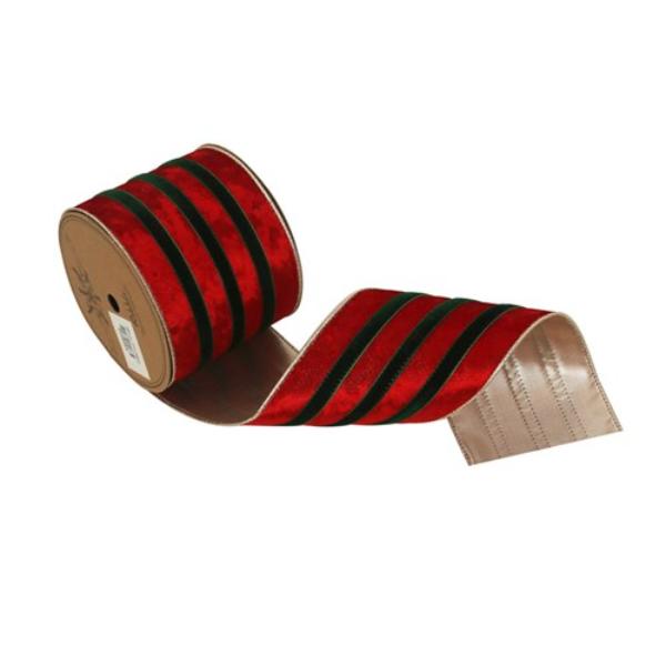 Red & Green Velvet Ribbon With Wire Edging - 10cm x 5m