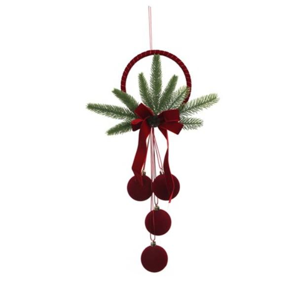 Flocked Burgundy Hanging Balls Decoration - 51cm