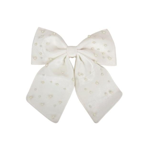Ivory Velvet Bow With Pearls - 35cm