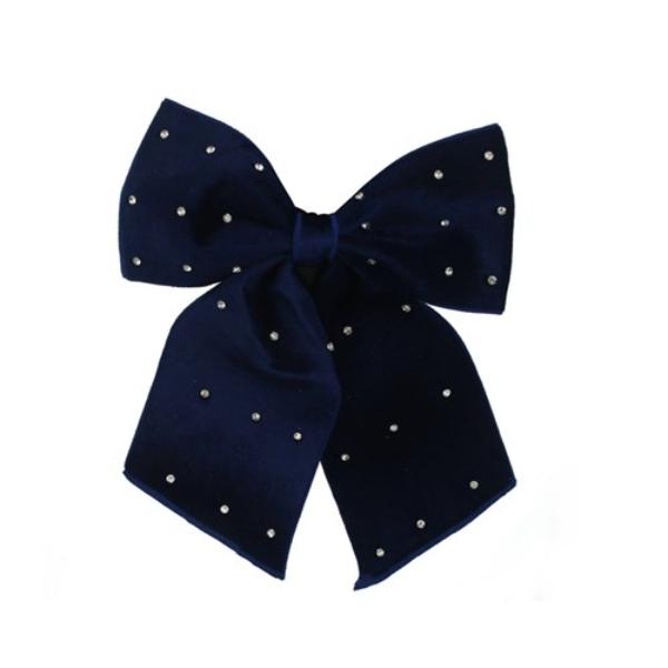Royale Blue Velvet Bow With Crystals - 35cm
