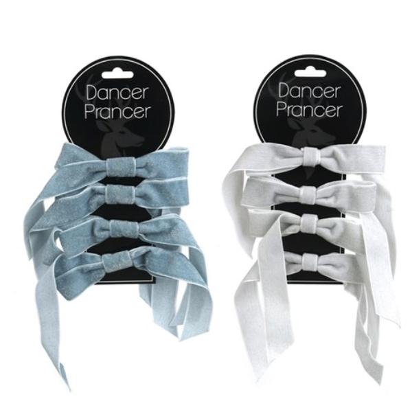 4 Pack Light Grey Or Sky Blue Velvet Bows - 16cm