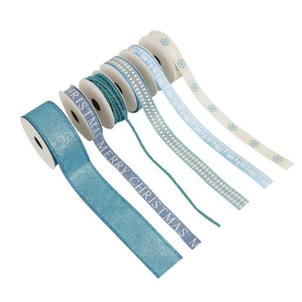 Assorted Blue Noel Christmas Ribbon - 5m
