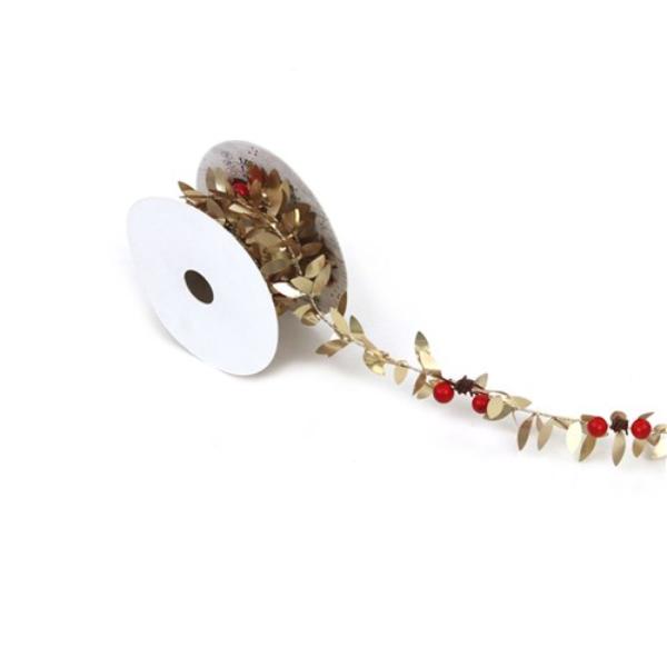Gold Leaf & Red Berries Ribbon - 1.8m