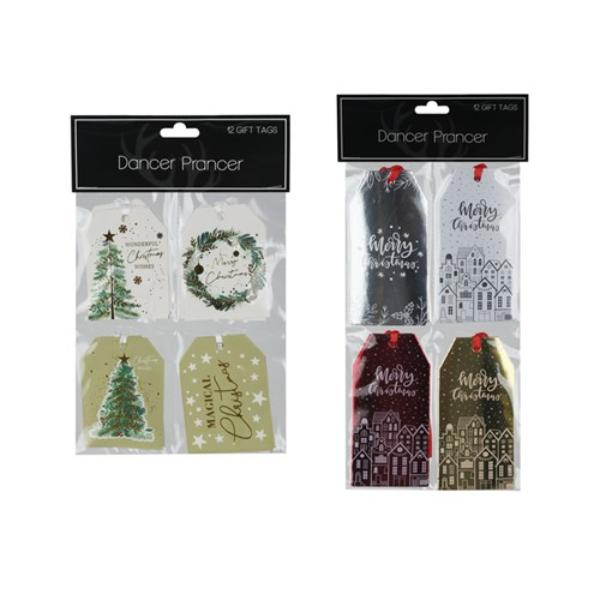 12 Pack Christmas Stamped Gift Tags - Assorted