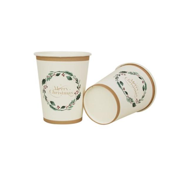 20 Pack Merry Christmas Paper Cups - 266ml
