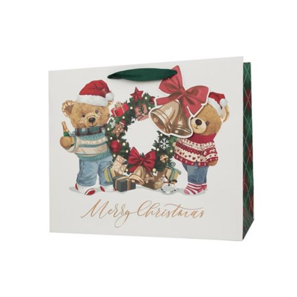 Large Christmas Bears Horizontal Gift Bag - 32x12x26cm
